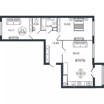 2-к кв. Тверская область, Тверь Бурашевское ш., 60 (83.06 м)