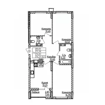 3-к кв. Калининградская область, Калининград ул. Дубовая Аллея (74.82 ...