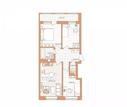3-к кв. Тульская область, Тула проезд 2-й Клинской, 8 (63.6 м)