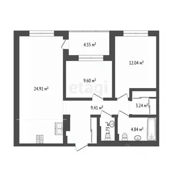 2-к кв. Тюменская область, Тюмень ул. Краснооктябрьская, 6 (65.88 м)