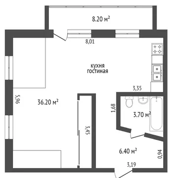 1-комнатная квартира: Тюмень, улица Московский Тракт, 127 (46.3 м)
