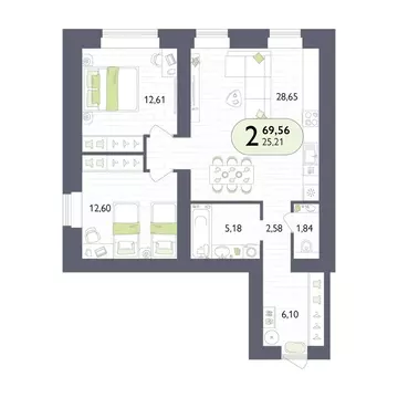 2-комнатная квартира: Брянский район, посёлок Мичуринский, микрорайон ...