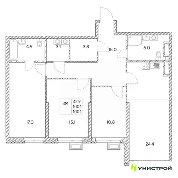 3-к кв. Свердловская область, Екатеринбург Вторчермет жилрайон,  ...