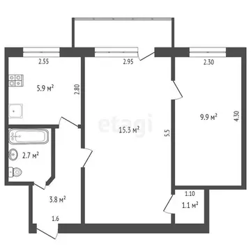 2-комнатная квартира: Омск, улица Маршала Жукова, 152А (41 м)