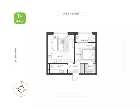 1-к кв. Хабаровский край, Хабаровск Воронежская ул., 163 (44.7 м)