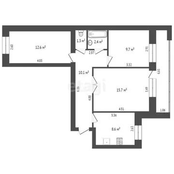 3-комнатная квартира: Тюмень, Пролетарская улица, 116 (59.3 м)