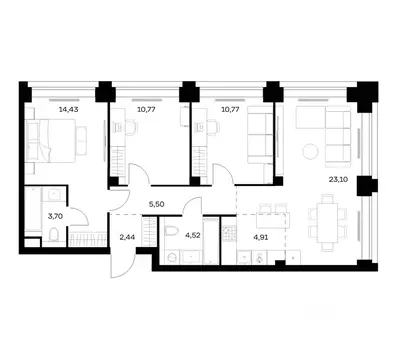 3-к кв. Москва Нова жилой комплекс, к2 (80.14 м)