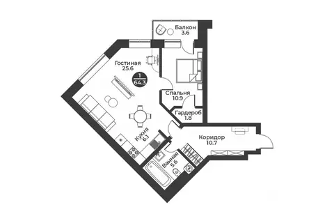 2-к кв. Хакасия, Абакан ул. Генерала Тихонова, 7 (64.3 м)