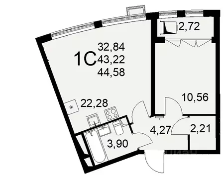 1-к кв. Тульская область, Тула ул. Федора Смирнова, 2 (44.58 м)