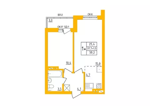 1-к кв. Башкортостан, Уфа Инорс-4Б мкр, Акварель жилой комплекс (38.9 ...