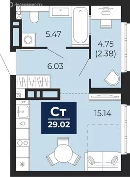 Квартира-студия: Тюмень, Камчатская улица, 107к1 (31.39 м)
