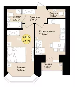 1-комнатная квартира: Йошкар-Ола, Кирпичная улица, 2 (41.72 м)