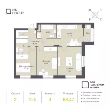 3-к кв. Ульяновская область, Ульяновск ул. Генерала Кашубы (68.47 м)