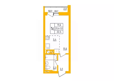 Студия Башкортостан, Уфа Инорс-4Б мкр, Акварель жилой комплекс (22.1 ...