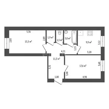 2-к кв. Башкортостан, Уфа Первомайская ул., 15 (60.5 м)