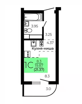 Студия Воронежская область, Воронеж Оникс жилой комплекс (21.37 м)
