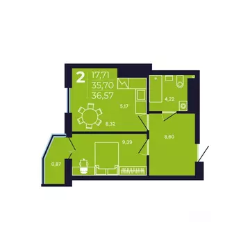 2-к кв. Башкортостан, Уфа просп. Дружбы Народов, 49 (36.57 м)