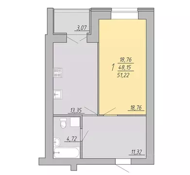 1-к кв. Тверская область, Тверь Озерная ул. (51.22 м)