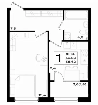1-к кв. Ростовская область, Аксай просп. Аксайский (38.6 м)