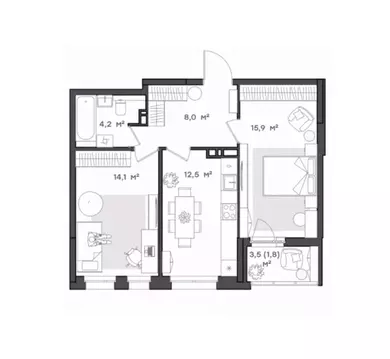 2-к кв. Ярославская область, Ярославль Тутаевское ш., 93Б (56.5 м)