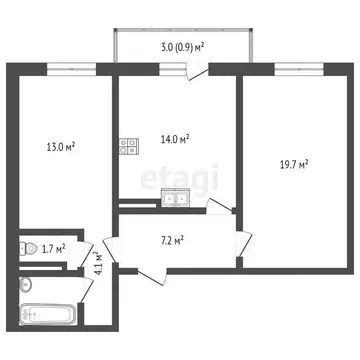 2-к кв. Вологодская область, Вологда ул. Гагарина, 82А (58.0 м)