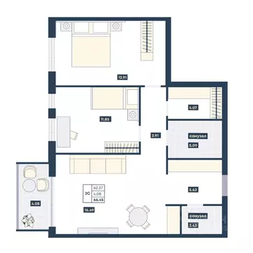 2-к кв. Краснодарский край, Анапа Лучи жилой комплекс (66.45 м)
