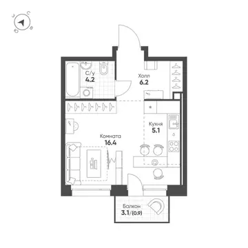 Студия Свердловская область, Екатеринбург Солнечный жилрайон,  (32.8 ...