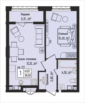 1-комнатная квартира: Нижний Новгород, Литературная улица, 5 (41.67 м)