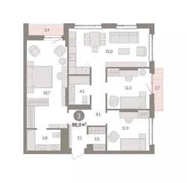 3-комнатная квартира: Екатеринбург, жилой район Сортировочный, ...