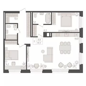 2-к кв. Башкортостан, Уфа 563-й кв-л,  (97.7 м)