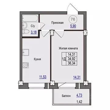 1-к кв. Псковская область, Псковский район, Завеличенская волость, д. ...