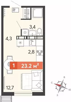 Квартира-студия: Нижнеломовский район, село Кривошеевка (23.2 м)
