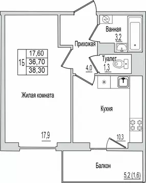 1-к кв. Псковская область, Псков ул. Юности, 10к1 (38.3 м)
