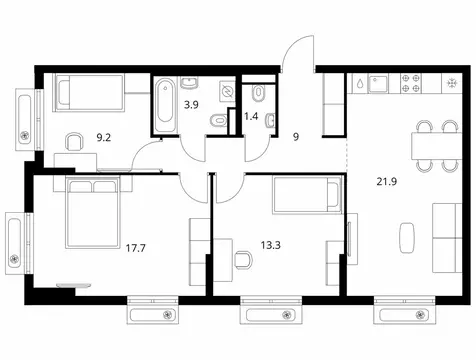 3-комнатная квартира: Боброво, ЖК Восточное Бутово, 48 (76.4 м)