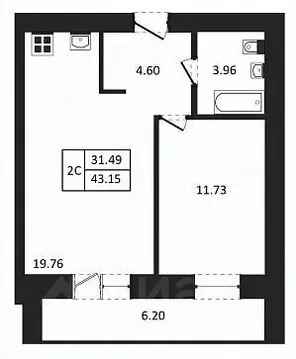 2-к кв. Новосибирская область, Новосибирск ул. Юности, 9 (43.15 м)