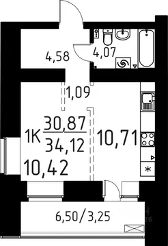 1-к кв. Томская область, Томск ул. Вершинина, 58к1 (34.12 м)