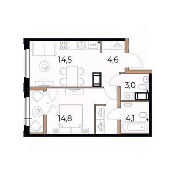 1-к кв. Вологодская область, Череповец Рыбинская ул., 69 (42.4 м)