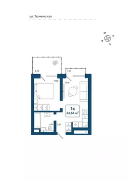1-к кв. Тюменская область, Тюменский район, д. Дударева Родина-2 жилой ...