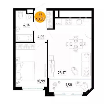 1-к кв. Рязанская область, Рязань ул. Земнухова (43.93 м)
