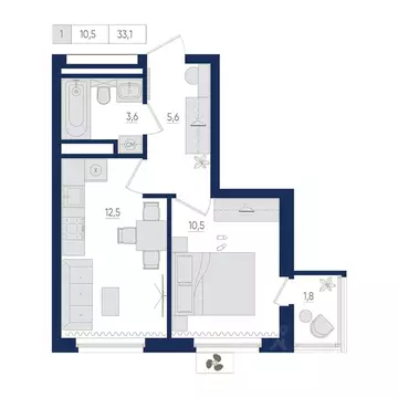 1-к кв. Башкортостан, Уфа бул. Яркий (33.1 м)