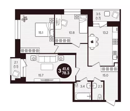 3-к кв. Чувашия, Новочебоксарск ул. 10-й Пятилетки, поз5 (78.3 м)