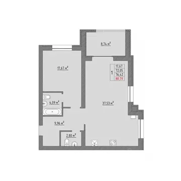 1-к кв. Ивановская область, Иваново Кооперативная ул., 3 (80.79 м)