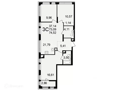 3-к кв. Рязанская область, Рязань ул. Чкалова (74.52 м)