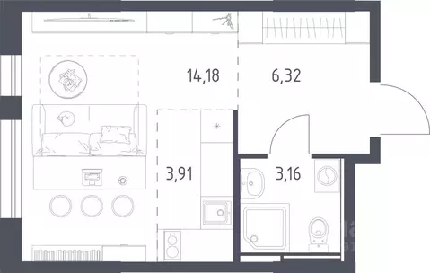 Студия Москва с. Остафьево, Остафьево жилой комплекс, к22 (27.57 м)