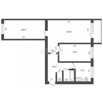 3-к кв. Орловская область, Орел Красноармейская ул., 11 (56.9 м)