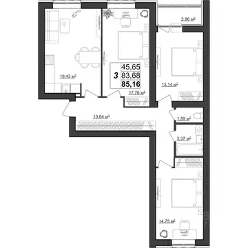 3-к кв. Мордовия, Саранск Большевистская ул., 124А (85.16 м)