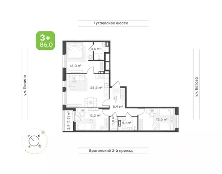 3-к кв. Ярославская область, Ярославль Тутаевское ш., 93Б (86.0 м)
