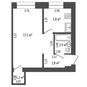 1-комнатная квартира: Стерлитамак, проспект Ленина, 22 (29.8 м)
