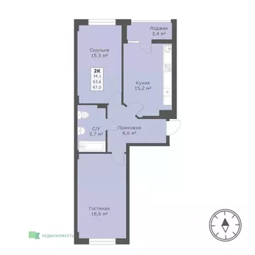 2-к кв. Ставропольский край, Ставрополь № 28 мкр,  (67.0 м)