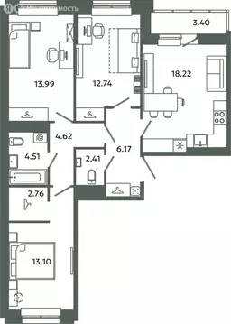 3-комнатная квартира: городской посёлок Новоселье, ЖК Загляденье ...
